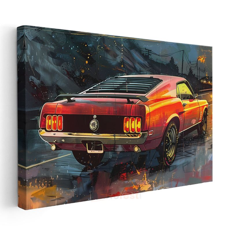 Ford Mustang - Retro Amerikan Muscle Car Arka Görünüm Kanvas Tablo