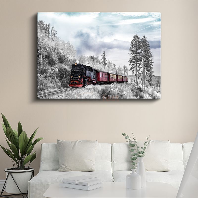 Buharlı Tren - Kış Manzarasında Nostaljik Lokomotif Kanvas Tablo