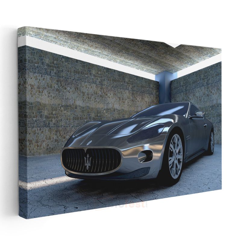 Maserati GranTurismo - Gümüş Lüks İtalyan Spor Otomobil Kanvas Tablo