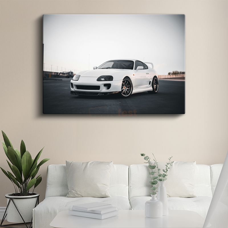 Toyota Supra - Beyaz Spor Otomobil Klasiği Kanvas Tablo
