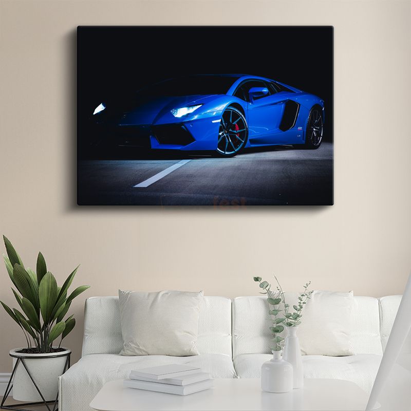 Lamborghini Aventador - Mavi Süper Otomobil Kanvas Tablo