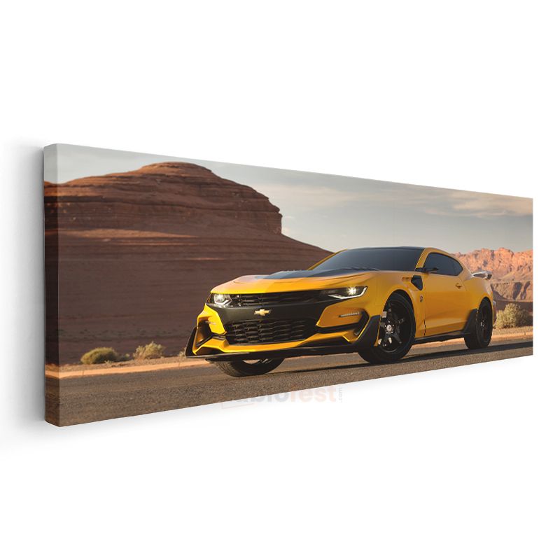Chevrolet Camaro - Çöl Manzarasında Sarı Kanvas Tablo