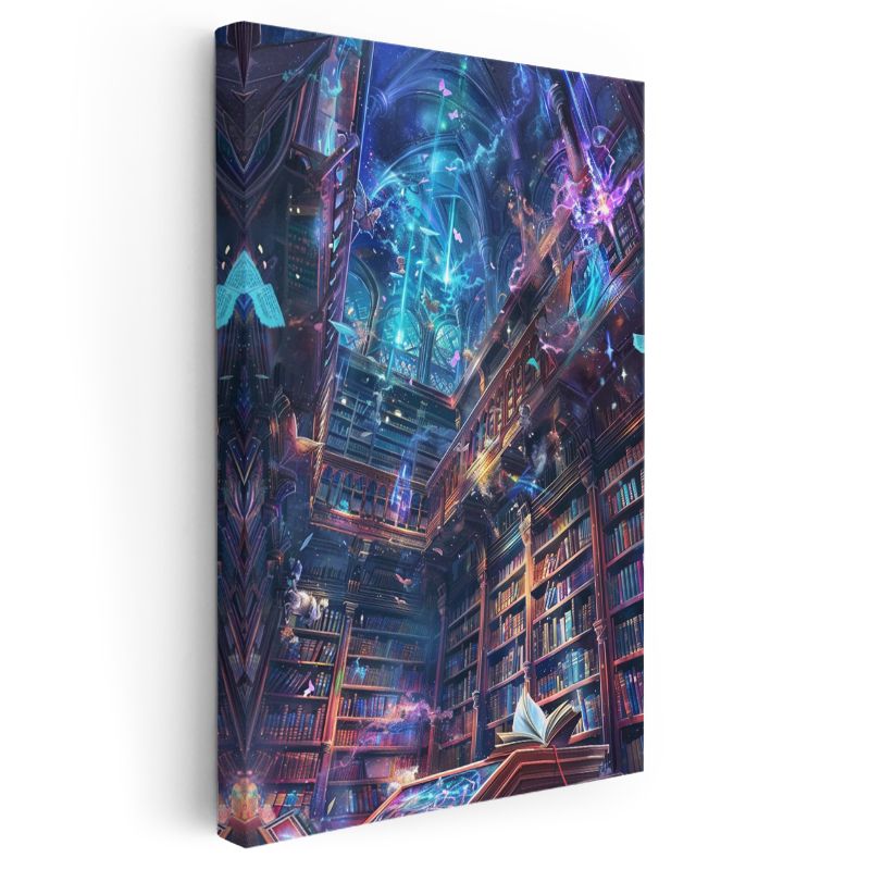 Büyülü Kütüphane - Işıltılı Kitaplar Diyarı Anime Kanvas Tablo