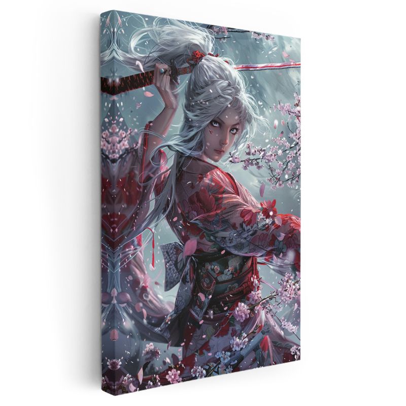 Kiraz Çiçekleri - Samuray Kız Portresi Anime Kanvas Tablo