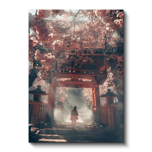 Kiraz Çiçekleri Tapınağı - Mistik Geçit Anime Kanvas Tablo