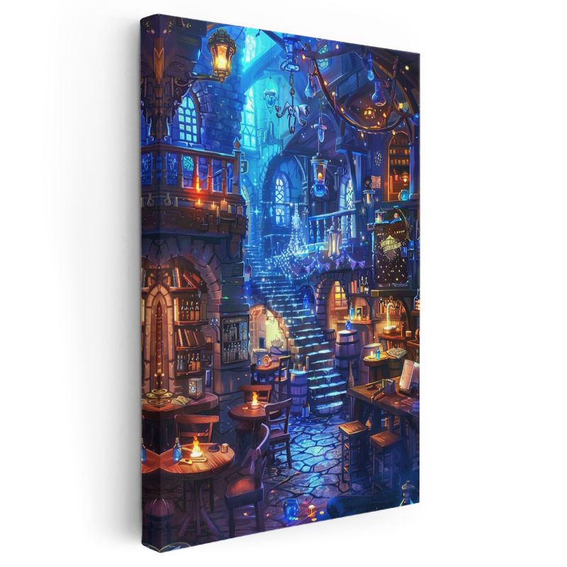 Büyücü Tavernası - Mavi Işıklar İçinde Anime Kanvas Tablo