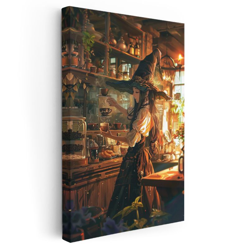 Cadı Kahvesi - Altın Işıltılı Atmosfer Anime Kanvas Tablo
