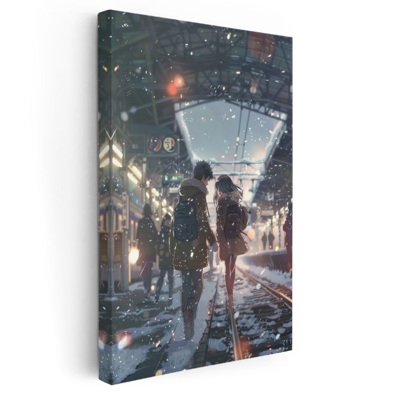 Kar Taneleri İstasyonu - El Ele Anime Kanvas Tablo