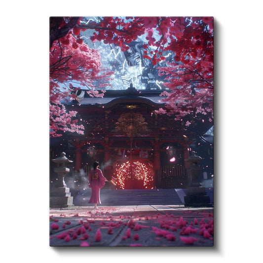 Kutsal Tapınak - Kırmızı Kiraz Çiçekleri Anime Kanvas Tablo