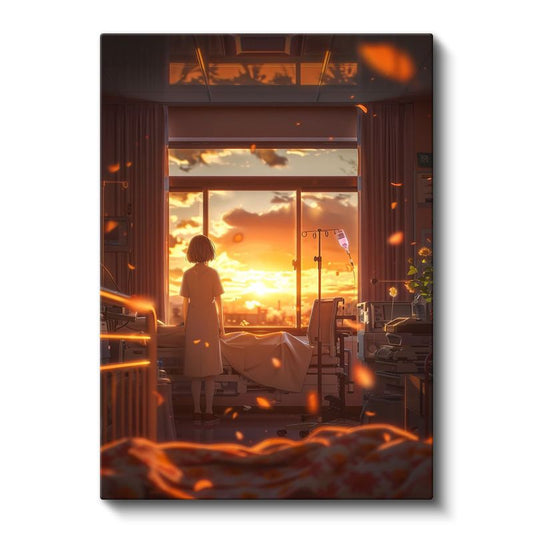 Hastane Odası - Altın Gün Batımı Anime Kanvas Tablo