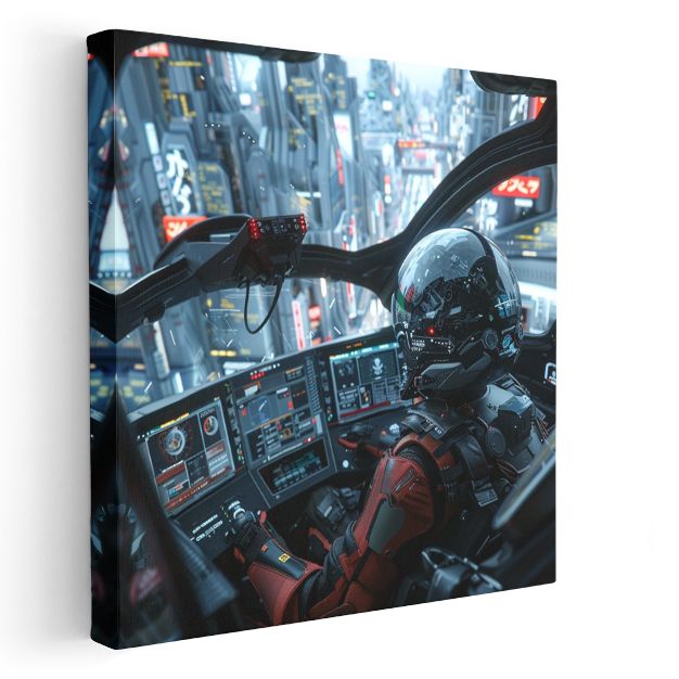 Sci-Fi Pilot - Gökdelen Manzarası Anime Kanvas Tablo