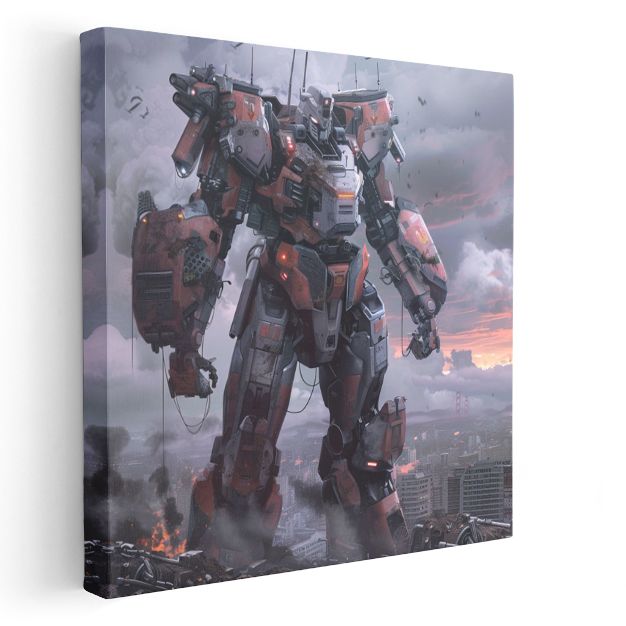 Savaş Robotu - Gün Batımı Savaş Alanı Anime Kanvas Tablo
