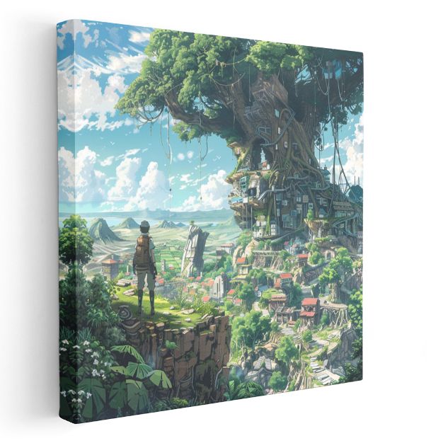 Ağaç Şehri - Fantastik Manzara Anime Kanvas Tablo