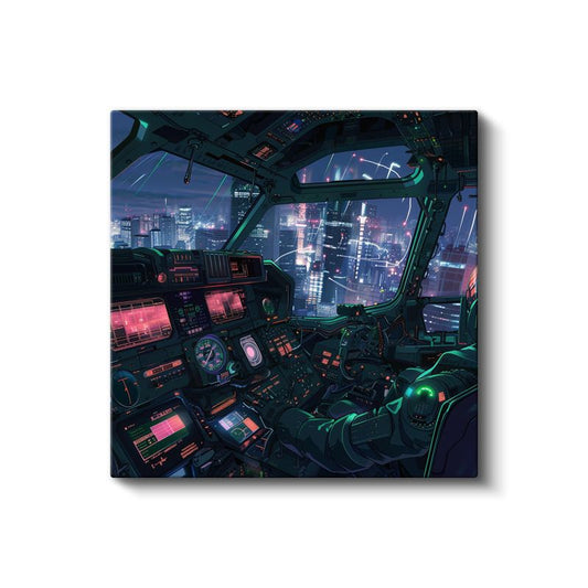 Gece Uçuşu - Neon Şehir Anime Kanvas Tablo
