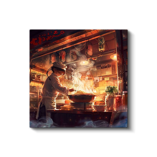 Sokak Yemeği - Alevli Wok Anime Kanvas Tablo