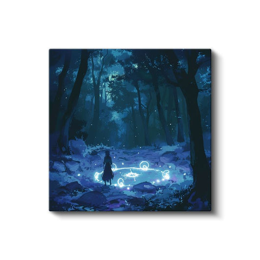 Gece Ormanı - Mavi Büyü Anime Kanvas Tablo