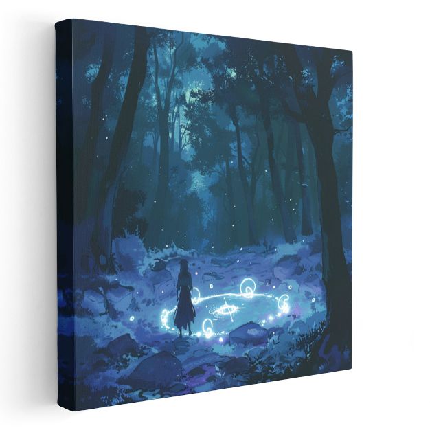 Gece Ormanı - Mavi Büyü Anime Kanvas Tablo