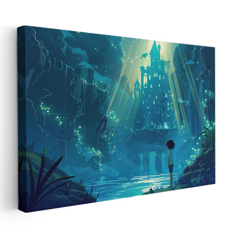 Gizemli Kale - Yeşil Işıklar Anime Kanvas Tablo