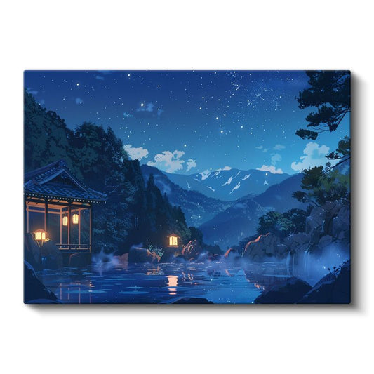 Dağ Kaplıcası - Yıldızlı Gece Anime Kanvas Tablo