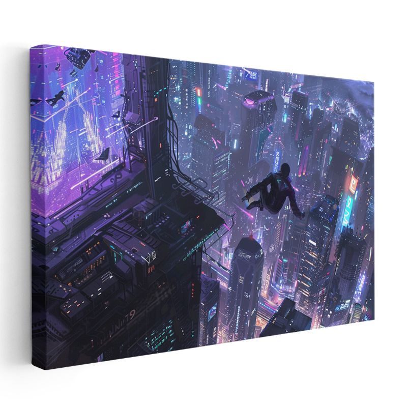 Gökdelen Atlayışı - Mor Şehir Anime Kanvas Tablo