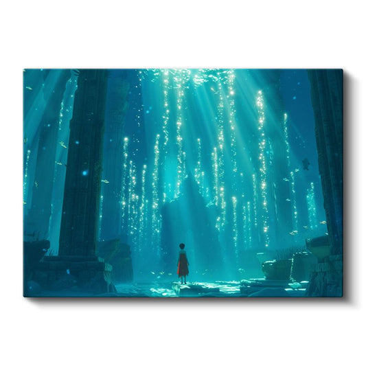 Sualtı Tapınağı - Turkuaz Işınlar Anime Kanvas Tablo