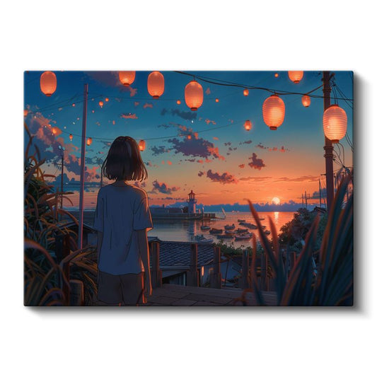 Deniz Feneri - Turuncu Fenerler Anime Kanvas Tablo