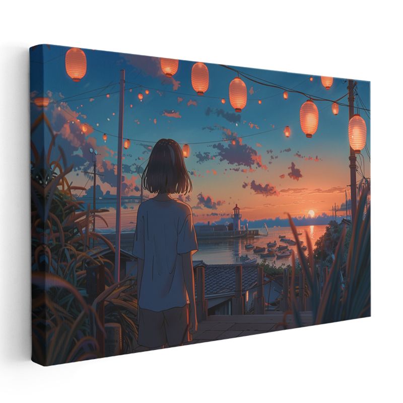 Deniz Feneri - Turuncu Fenerler Anime Kanvas Tablo