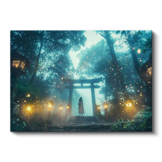 Mistik Tapınak - Altın Işıklar Anime Kanvas Tablo