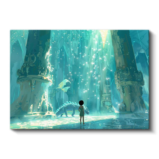 Antik Tapınak - Turkuaz Işıklar Anime Kanvas Tablo