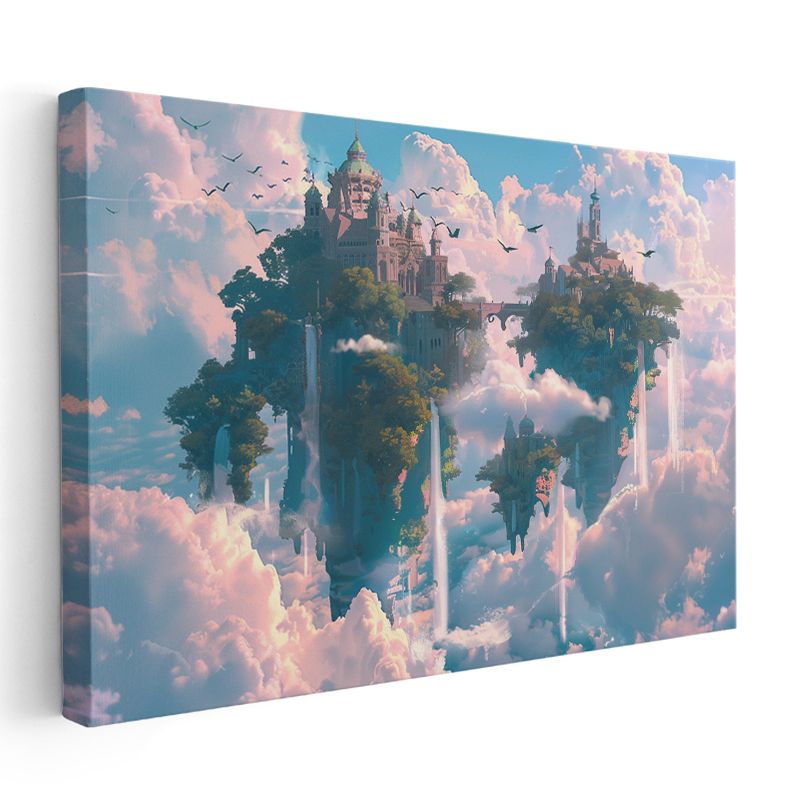 Yüzen Saraylar - Pembe Bulutlar Anime Kanvas Tablo
