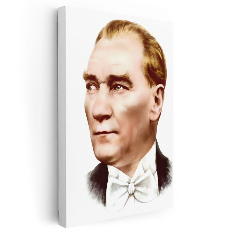 Beyaz Papyonlu Atatürk - Modern Çizgili Portre Kanvas Tablo