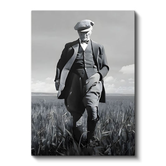 Kasketli Atatürk - Buğday Tarlasında Kanvas Tablo
