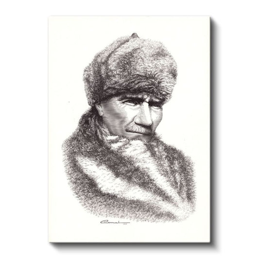 Kürklü Atatürk - Karakalem Kış Portresi Kanvas Tablo