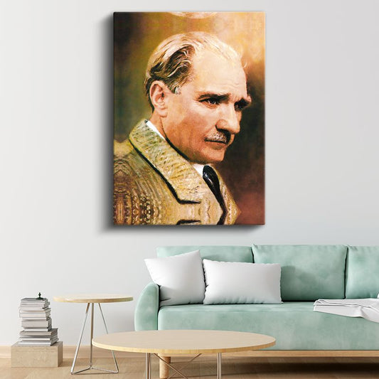 Profil Atatürk - Açık Renk Ceket Portresi Kanvas Tablo