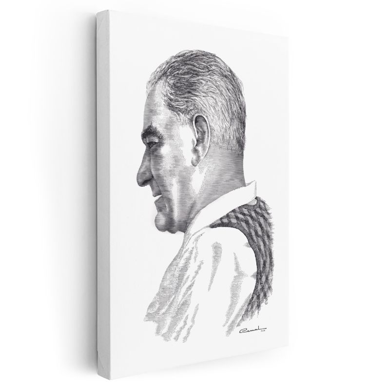 Karakalem Profil - Beyaz Yakalı İmzalı Portre Kanvas Tablo