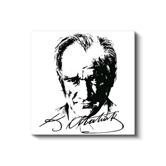 İmzalı Atatürk - Siyah Beyaz Çizim Kanvas Tablo