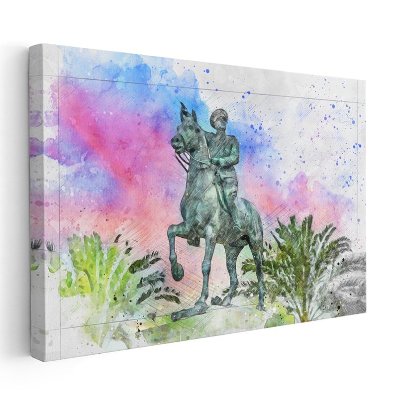 Atlı Atatürk - Suluboya Heykel Kanvas Tablo