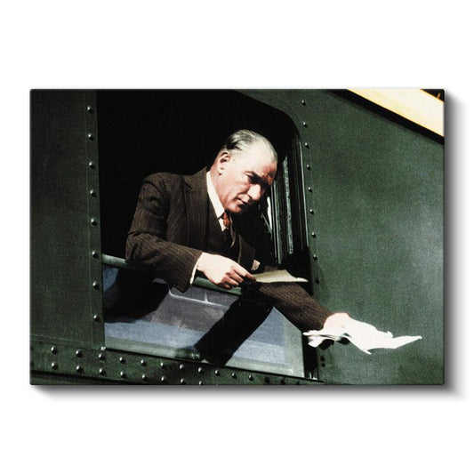 Atatürk ve Tren Yolculuğu - Vatan Gezisinde Kanvas Tablo