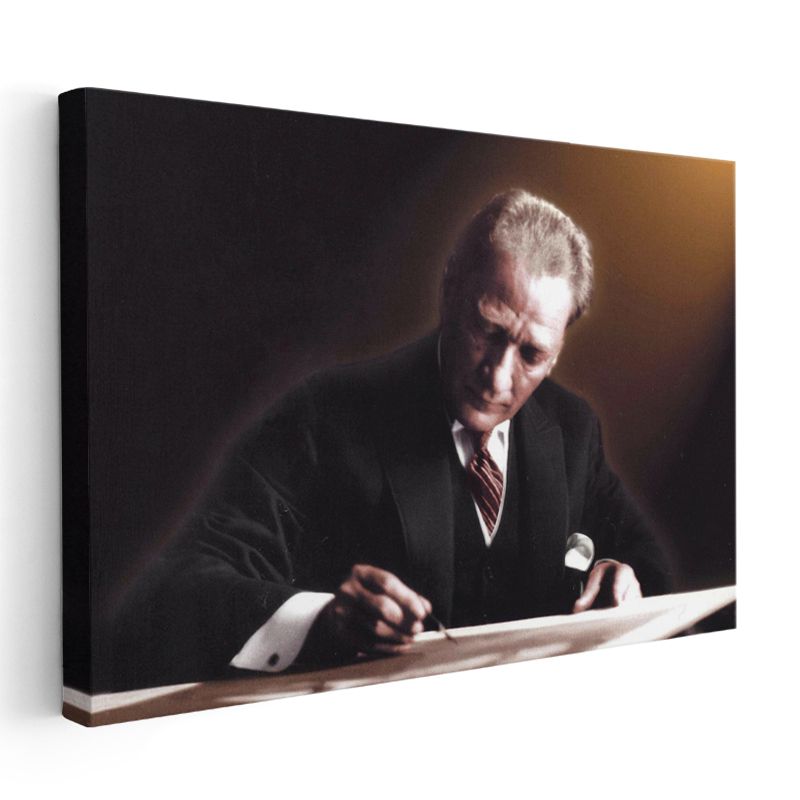 Atatürk ve İmza Anı - Tarihi Belge Hazırlarken Kanvas Tablo