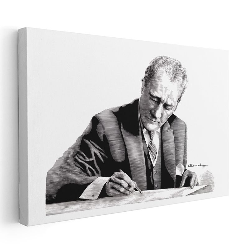 Atatürk ve İmzası - Sanatsal Portre Kanvas Tablo
