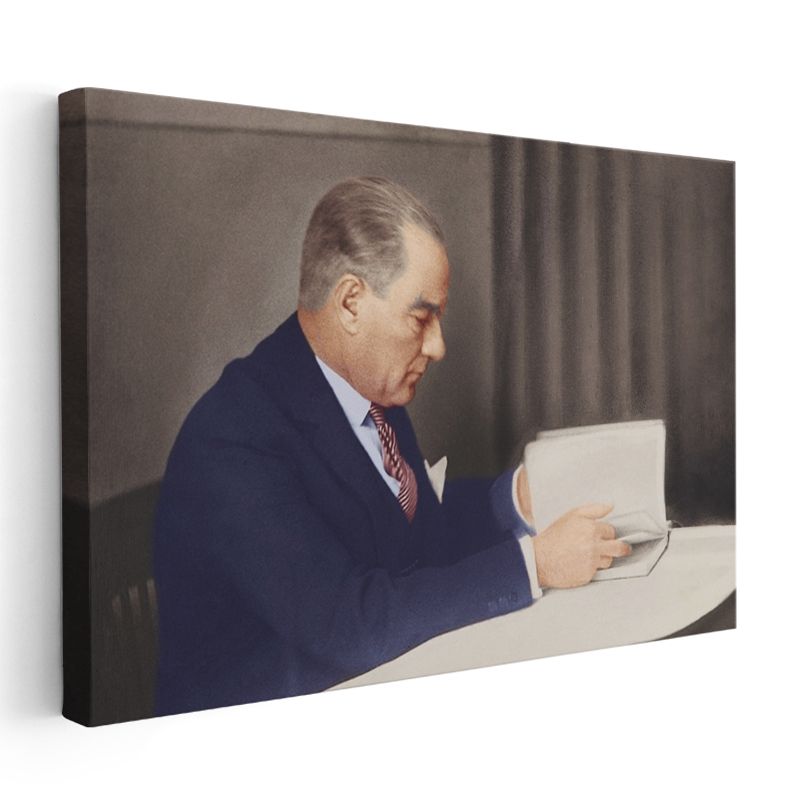 Atatürk ve Okuma Anı - Bilgi ve Kültür Kanvas Tablo