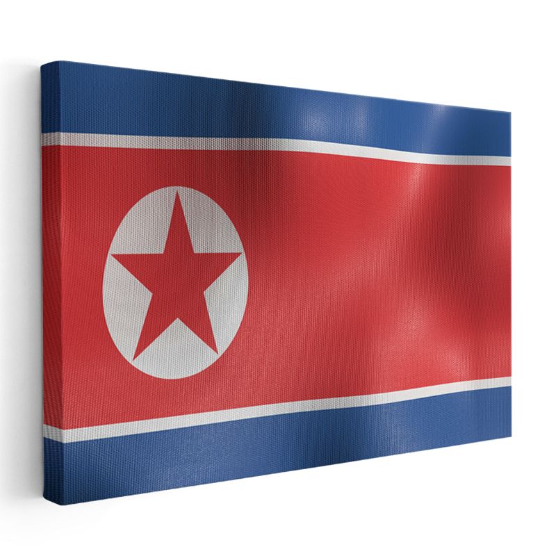 Kuzey Kore Bayrağı - Dalgalı Görünüm Kanvas Tablo