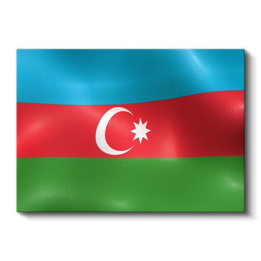 Azerbaycan Bayrağı - Dalgalı Görünüm Kanvas Tablo