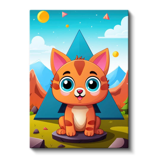 Neşeli Kedi Yavrusu - Renkli Dünyasında Sevimli Dostumuz Kanvas Tablo
