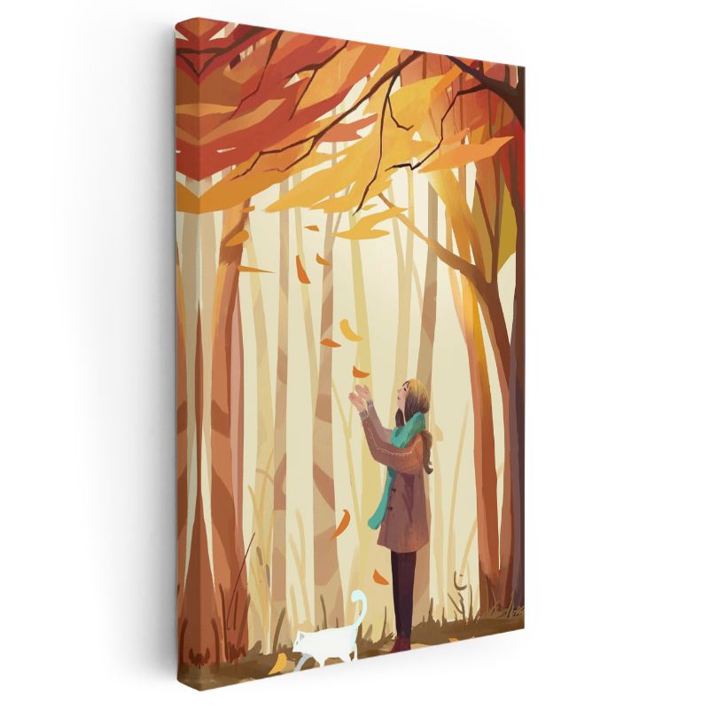 Sonbahar Macerası - Yaprak Dansı ve Minik Dostlar Kanvas Tablo