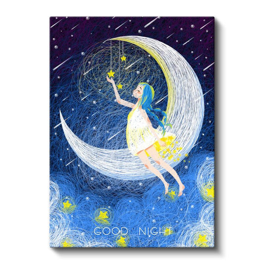 Ay Prensesi - Yıldızları Toplayan Kız Kanvas Tablo