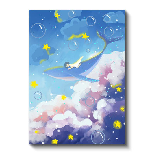 Balina Sırtında Yolculuk - Yıldızlı Gökyüzünde Macera Kanvas Tablo