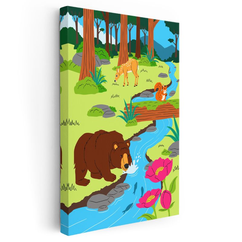 Orman Sakinleri - Nehir Kenarında Vahşi Yaşam Kanvas Tablo