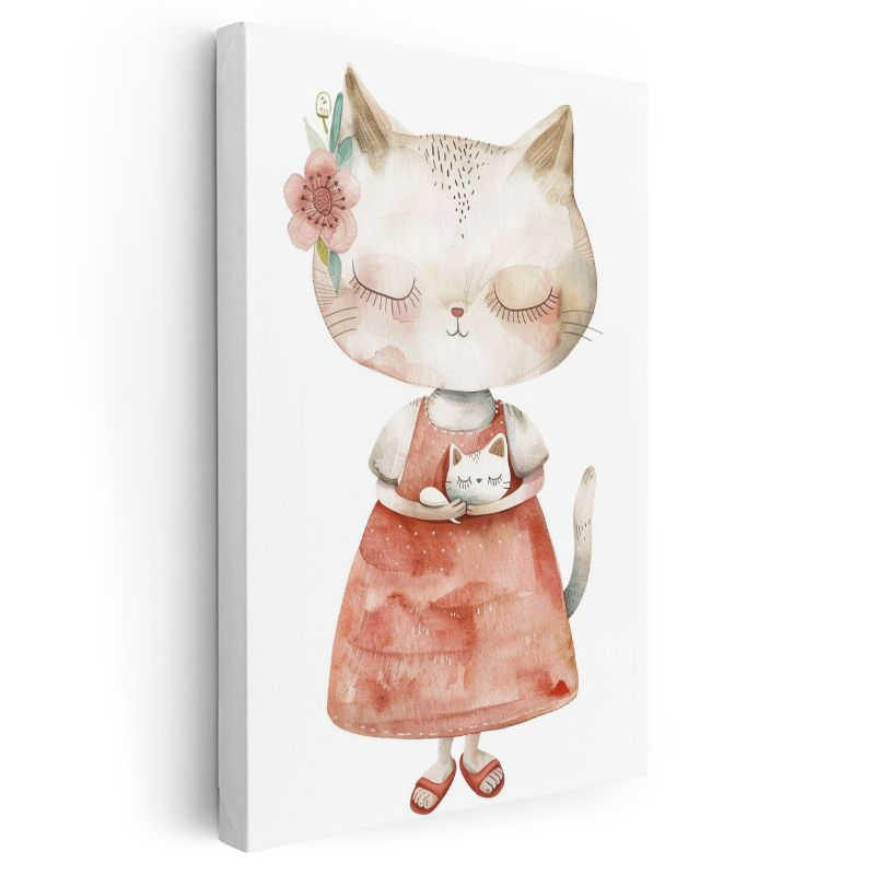 Anne Kedi - Minik Yavrusuyla Sevgi Dolu Anlar Kanvas Tablo