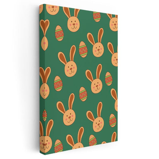 Paskalya Tavşanları - Yeşil Zeminde Neşeli Dostlar Kanvas Tablo
